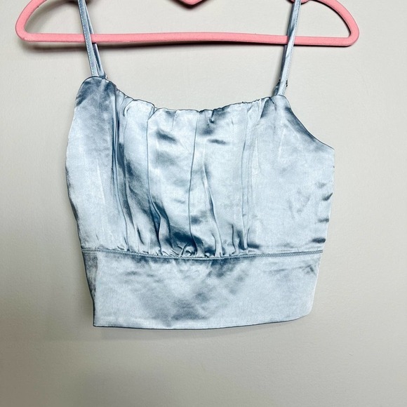 Lulus NWT Luxe'd Out Satin Silk Scoop Neck Cropped Tank Top Light Blue Size XS - Picture 3 of 10
